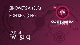 1/8 FW - 52 kg: S. BOELKE (GER) df. A. SINKAVETS (BLR) by FALL, 5-0