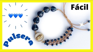 PULSERA con Cristales e Hilo Chino y corazones / Como hacer pulsera fácil / brazalete /