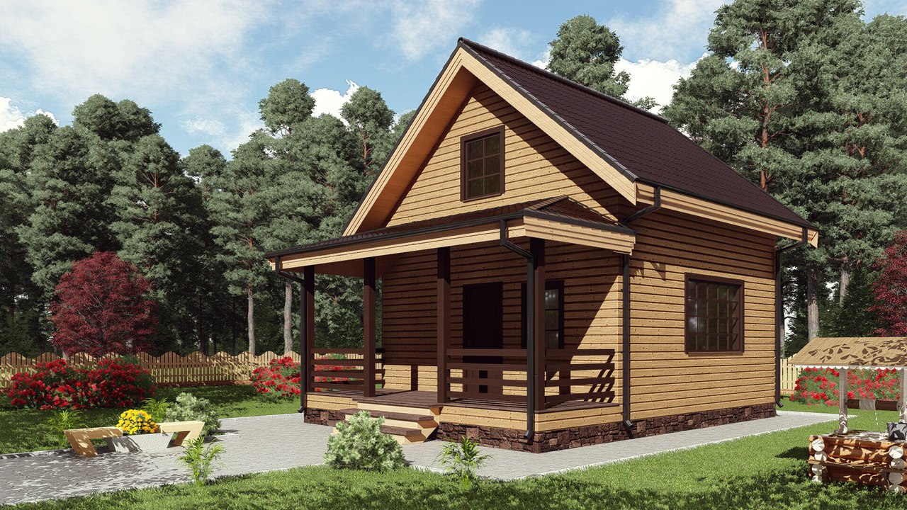 Дом из бруса 5 на 5 двухэтажный с террасой