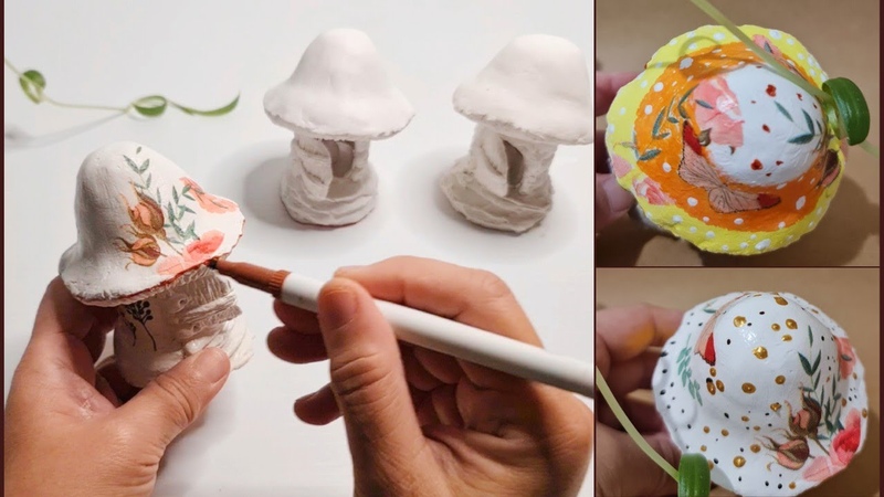 Easy Mini Mushroom Houses Using Egg Tray, Toilet Paper Roll Tubes Air Dry